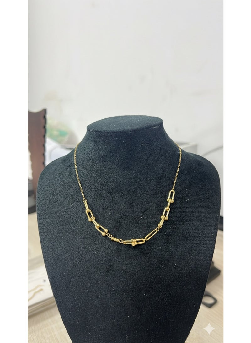 WARD Elegant Gold-Tone Interlocking Link & Bead Chain Necklace for Women - Trendy Minimalist Jewelry. - Image 1